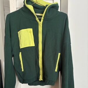 Anthropologie Forest/Lime Green Zipper/Hooded Fleece